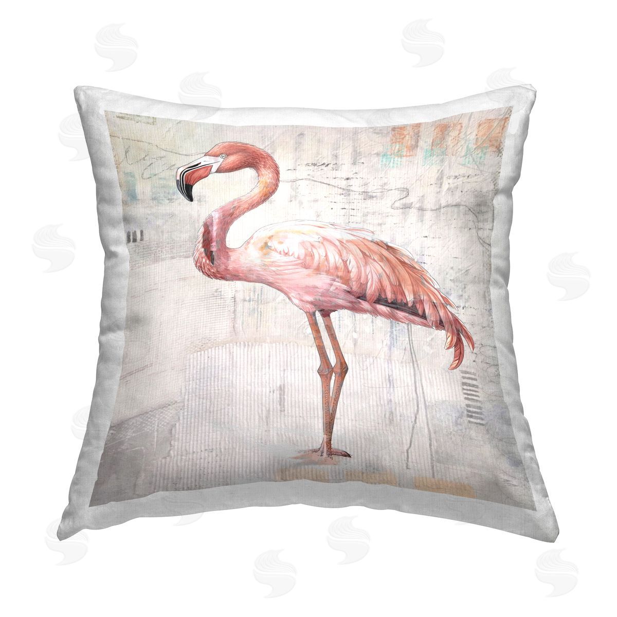 Karen Smith Vintage Pattern Flamingo Printed Plush Polyester Throw Pillow