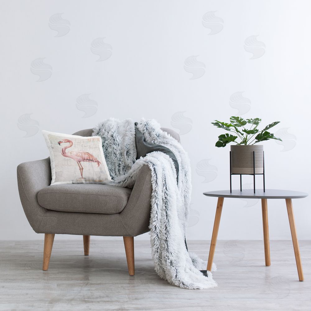 Karen Smith Vintage Pattern Flamingo Printed Plush Polyester Throw Pillow On Chair