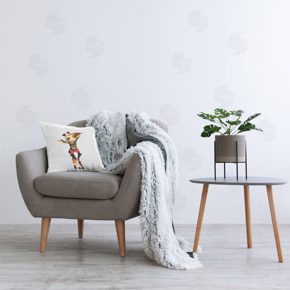 Karen Smith Giraffe with Mustache Printed Plush Polyester Throw Pillow On Chair