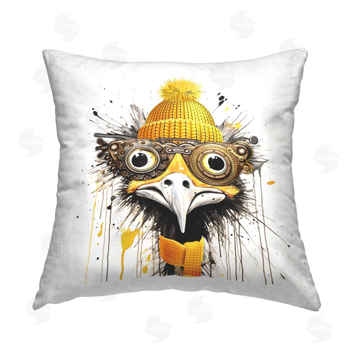 Karen Smith Modern Steampunk Ostrich Printed Plush Polyester Throw Pillow