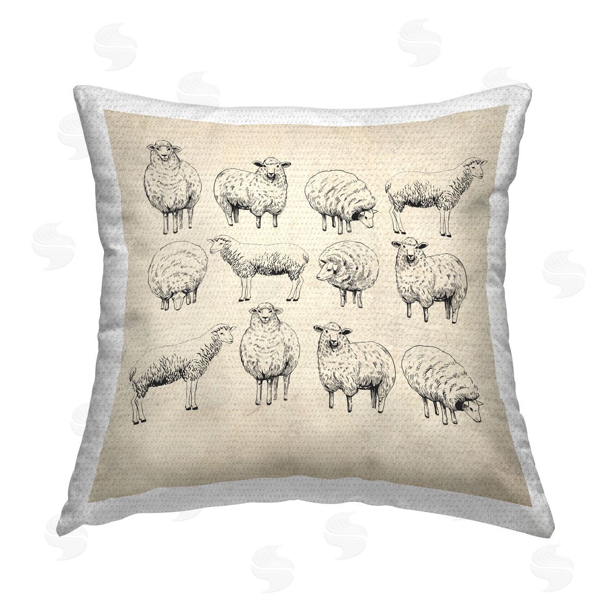 Karen Smith Vintage Sheep Farmhouse Outdoor Quick-Dry Polyester Printed Throw Pillow