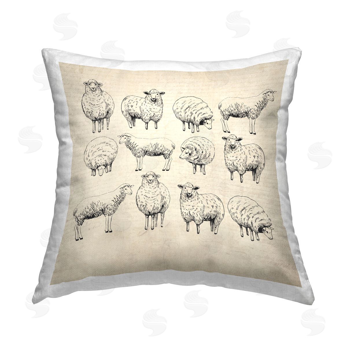 Karen Smith Vintage Sheep Farmhouse Printed Plush Polyester Throw Pillow