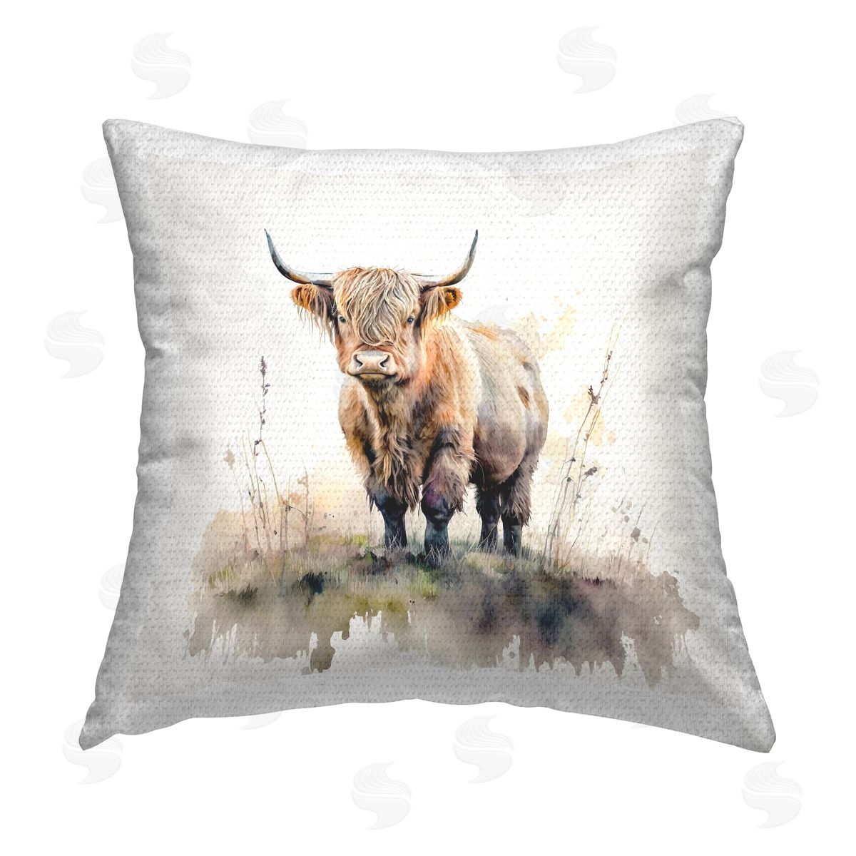 LSR Design Studio Highland Cow Nature Outdoor Quick-Dry Polyester Printed Throw Pillow