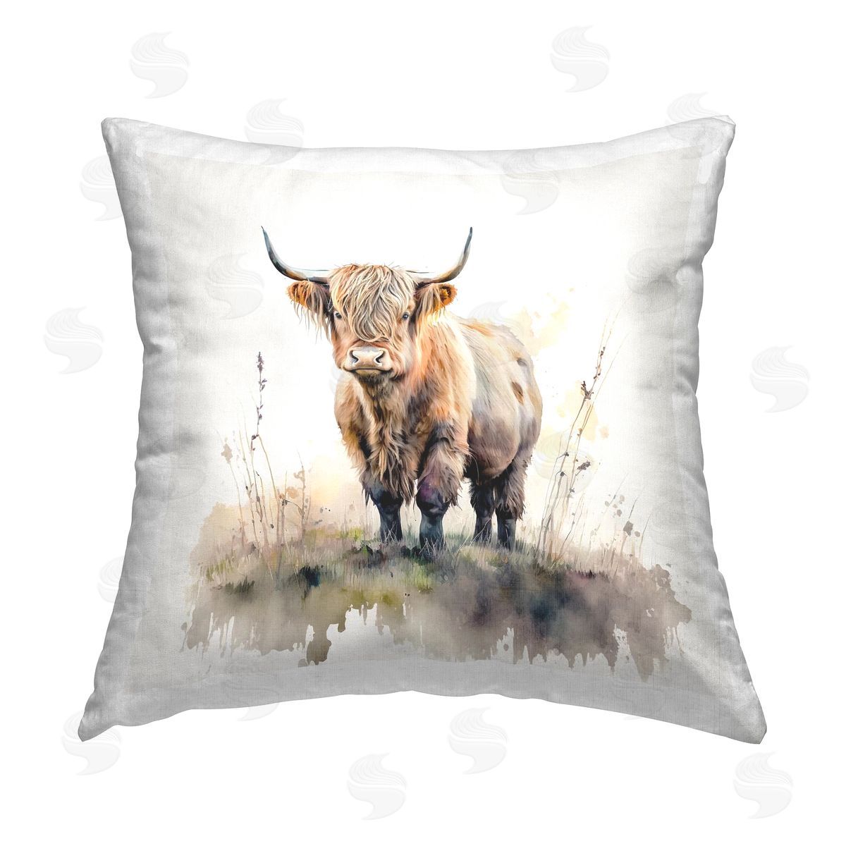 LSR Design Studio Highland Cow Nature Printed Plush Polyester Throw Pillow
