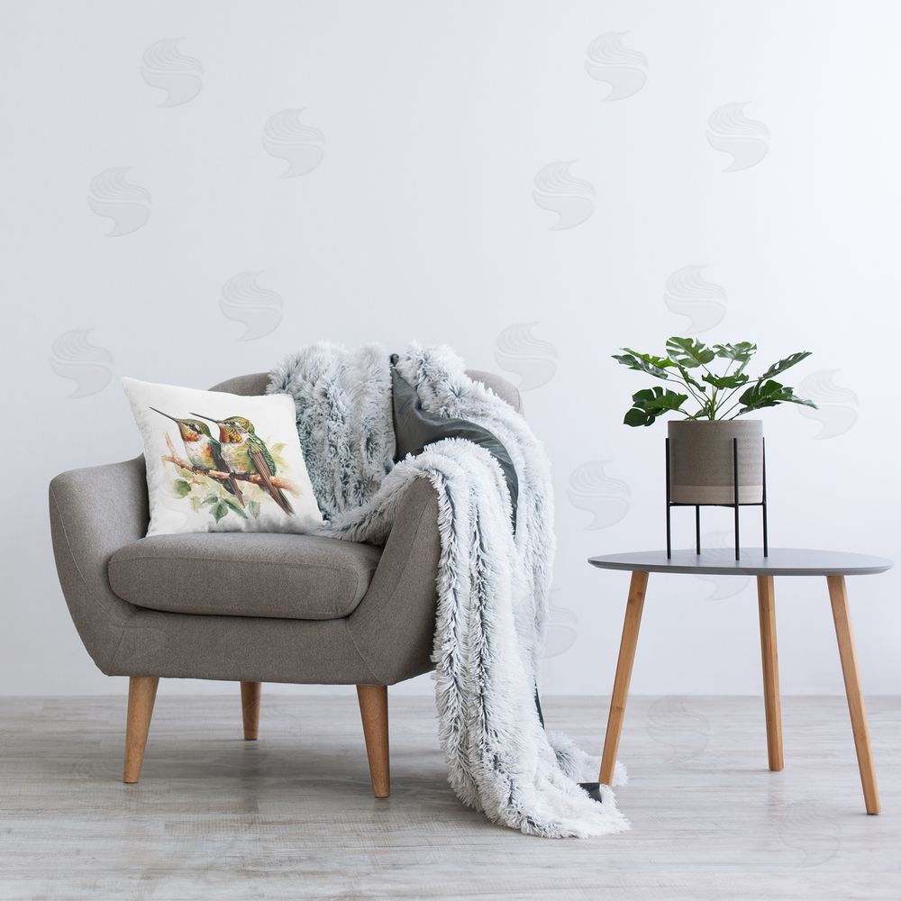 LSR Design Studio Two Birds on Branch Printed Plush Polyester Throw Pillow On Chair