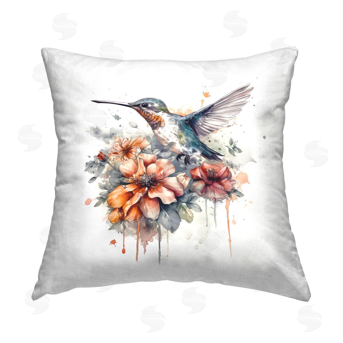LSR Design Studio Modern Floral Hummingbird Printed Plush Polyester Throw Pillow