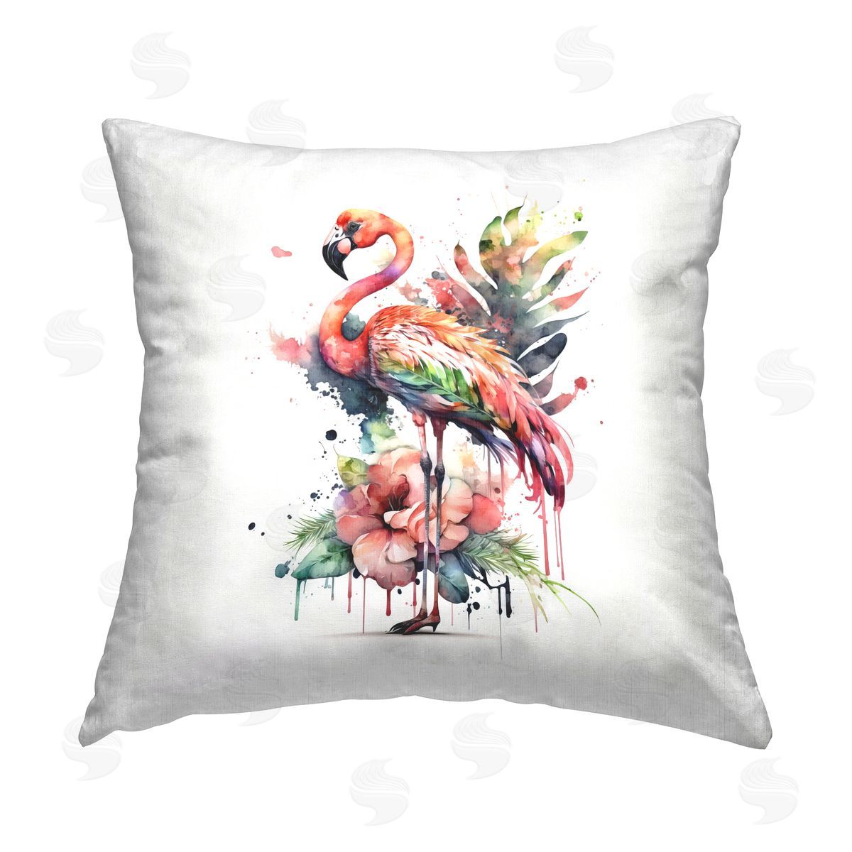 LSR Design Studio Tropical Hibiscus & Flamingo Printed Plush Polyester Throw Pillow