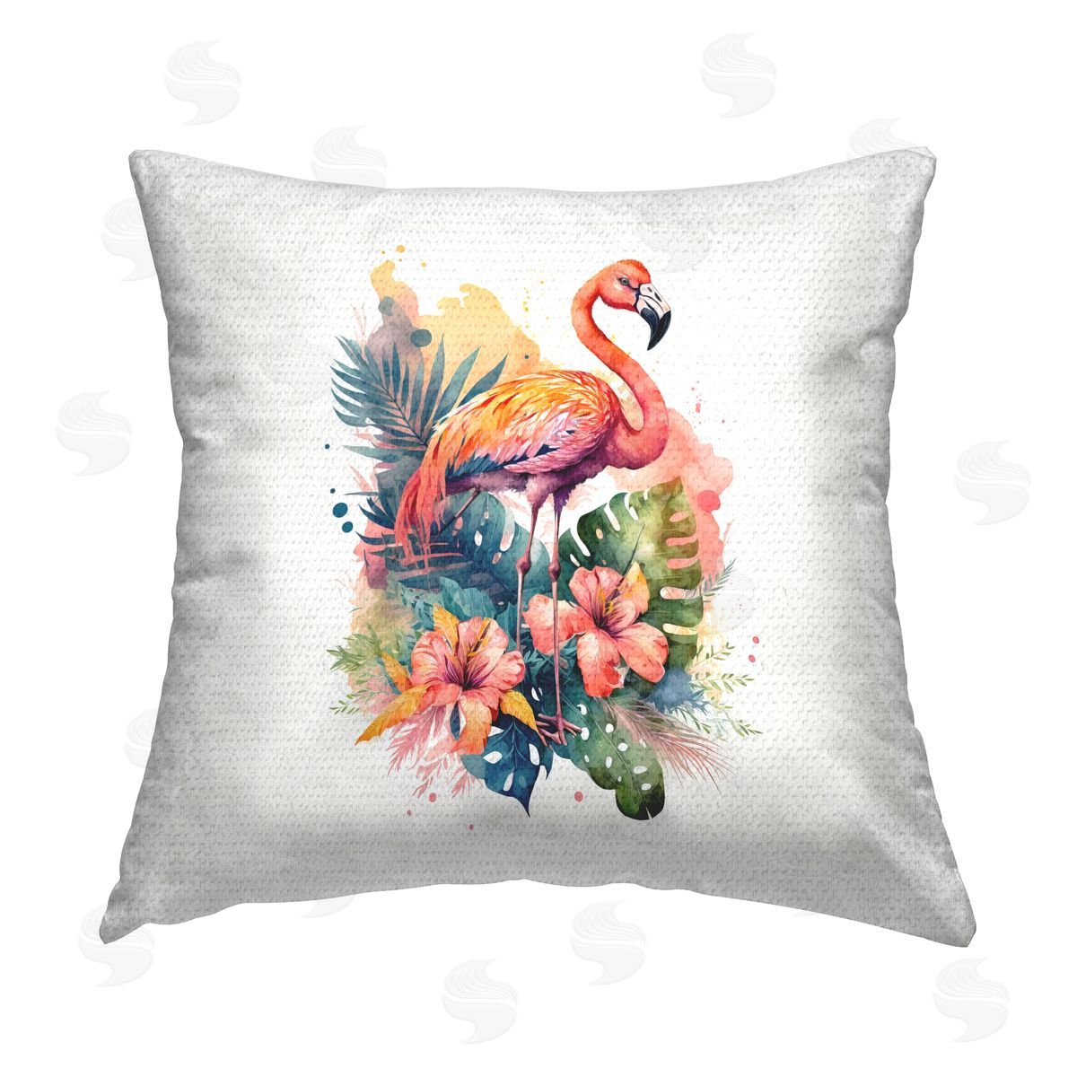 LSR Design Studio Flamingo & Tropical Plants Outdoor Quick-Dry Polyester Printed Throw Pillow