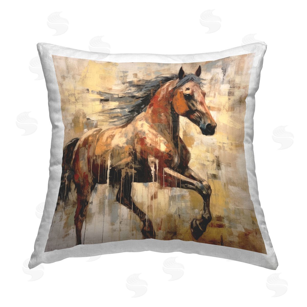 Irena Orlov Rustic Brown Horse Printed Plush Polyester Throw Pillow