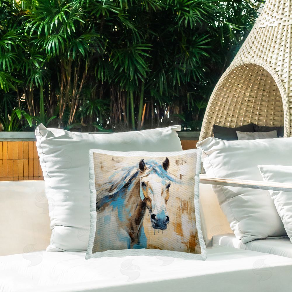 Irena Orlov Abstract Horse Portrait Outdoor Quick-Dry Polyester Printed Throw Pillow in Back Yard