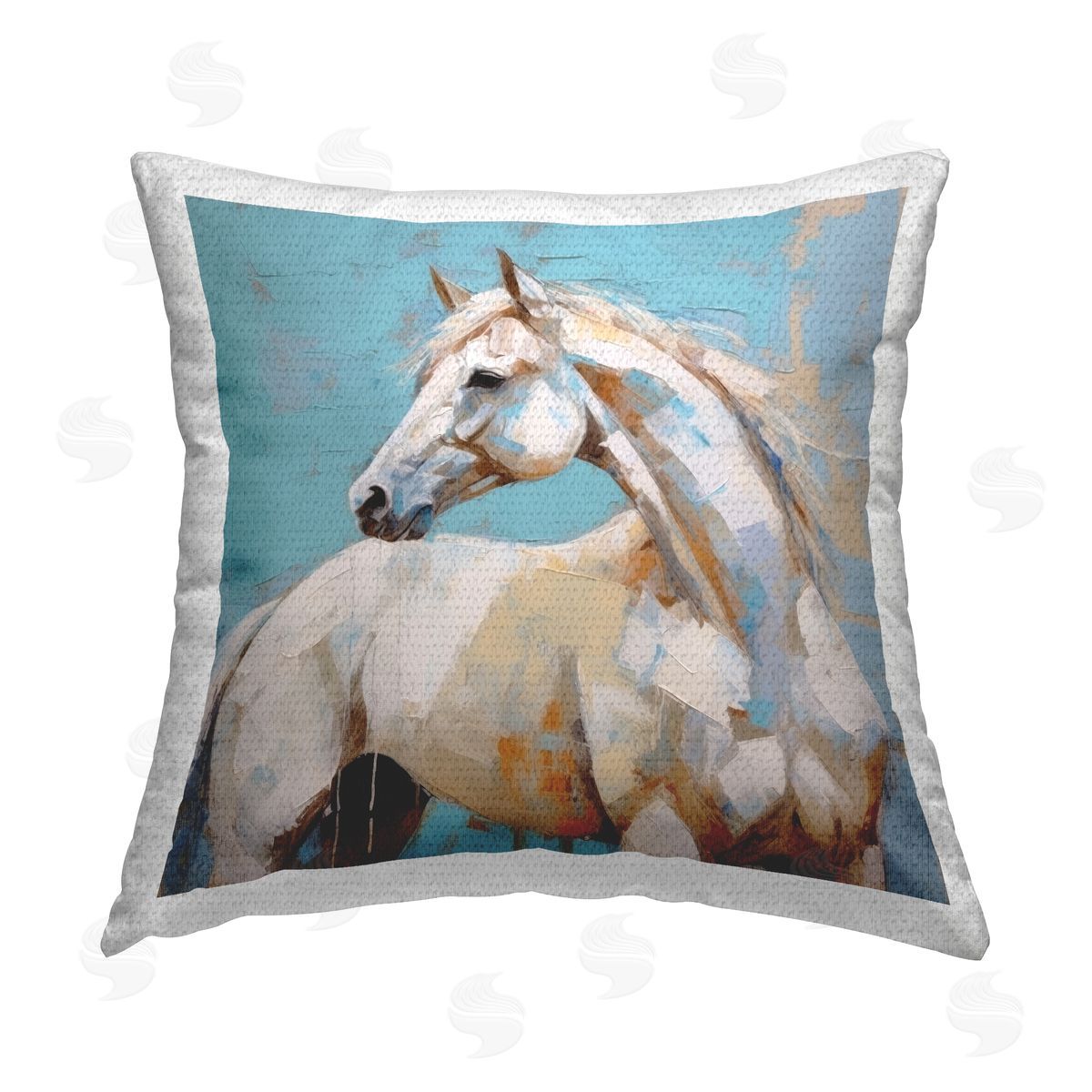 Irena Orlov Blue & White Horse Outdoor Quick-Dry Polyester Printed Throw Pillow