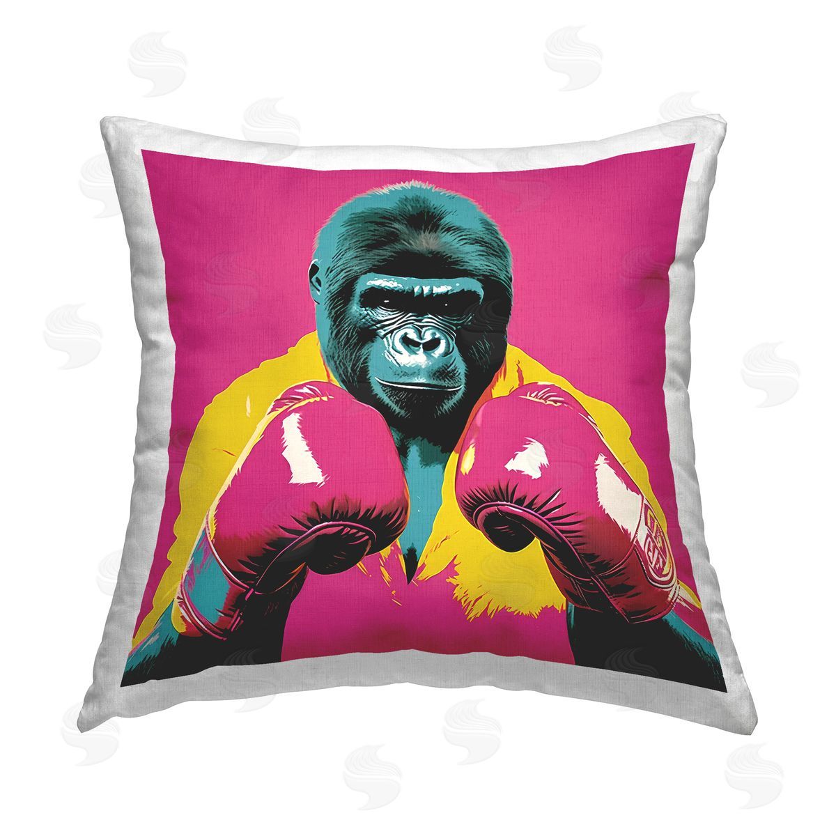 Irena Orlov Pink Boxing Ape Printed Plush Polyester Throw Pillow