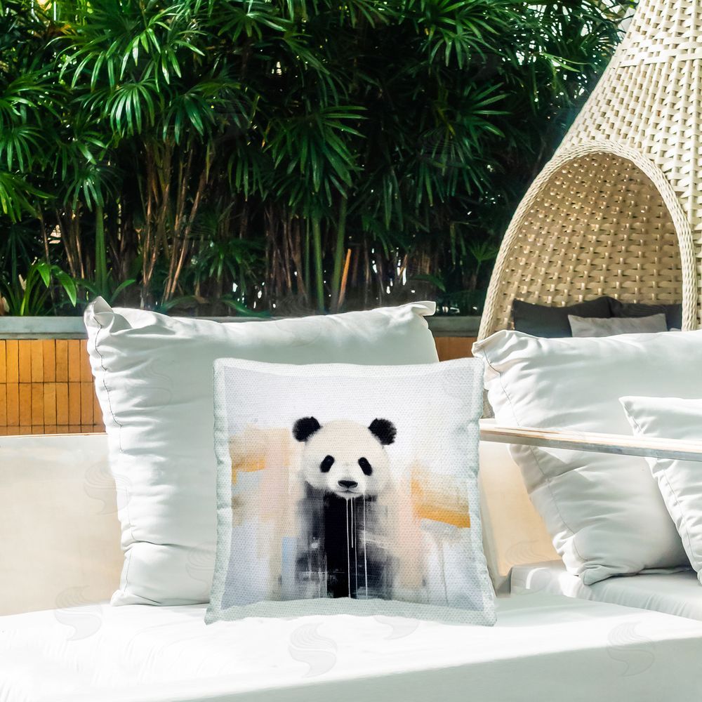 Irena Orlov Abstract Panda Bear Outdoor Quick-Dry Polyester Printed Throw Pillow in Back Yard