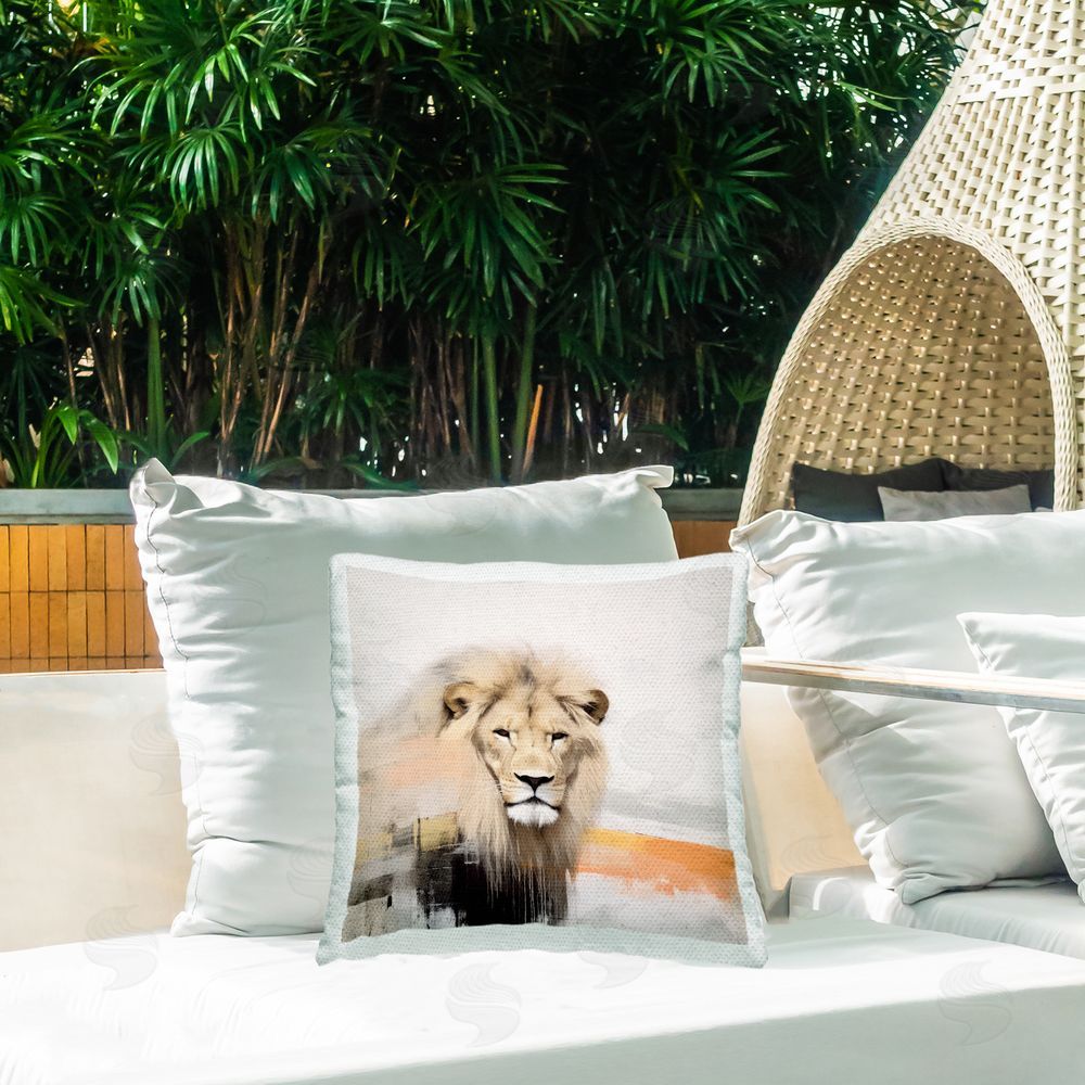 Irena Orlov Abstract Lion Wildlife Outdoor Quick-Dry Polyester Printed Throw Pillow in Back Yard