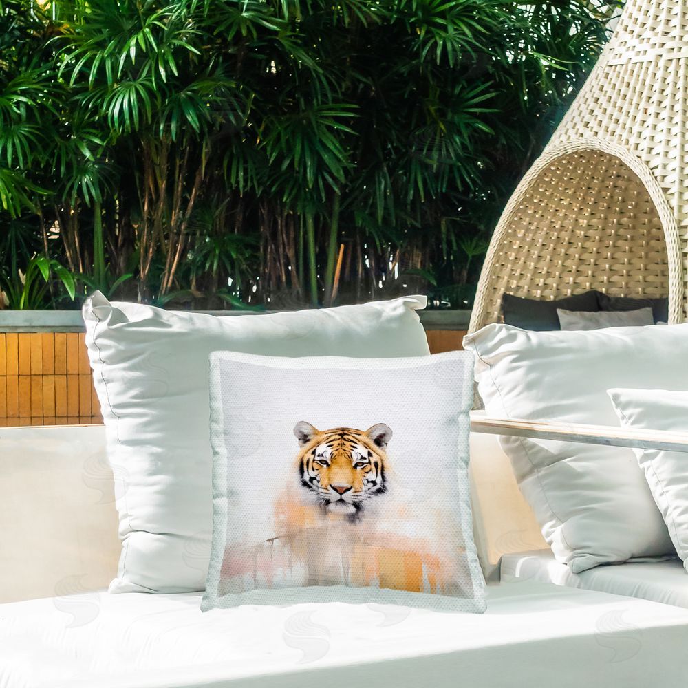 Irena Orlov Abstract Modern Tiger Outdoor Quick-Dry Polyester Printed Throw Pillow in Back Yard