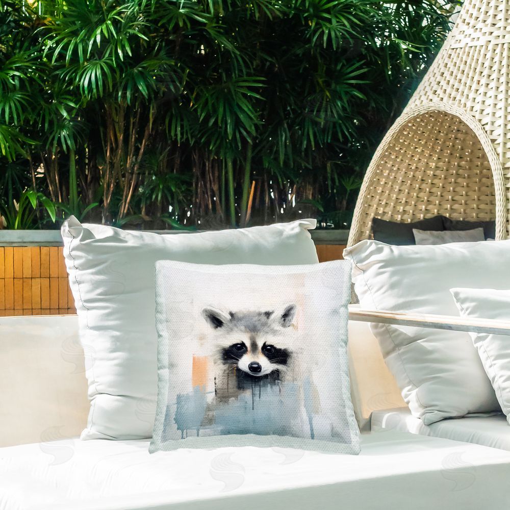 Irena Orlov Raccoon Modern Drip Outdoor Quick-Dry Polyester Printed Throw Pillow in Back Yard