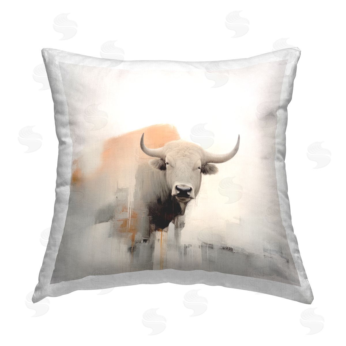 Irena Orlov Grey Longhorn Cattle Printed Plush Polyester Throw Pillow