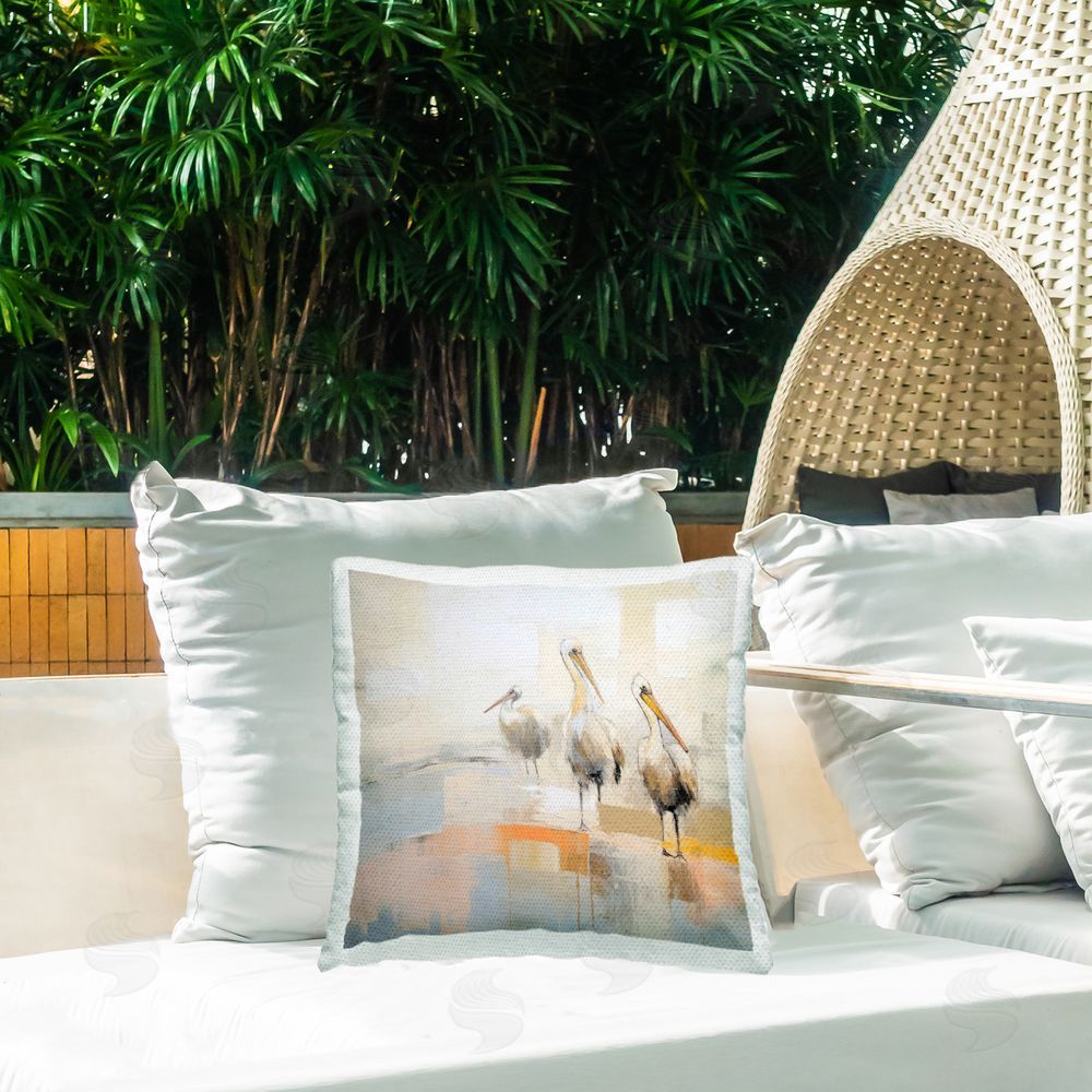 Irena Orlov Abstract Nautical Pelicans Outdoor Quick-Dry Polyester Printed Throw Pillow in Back Yard