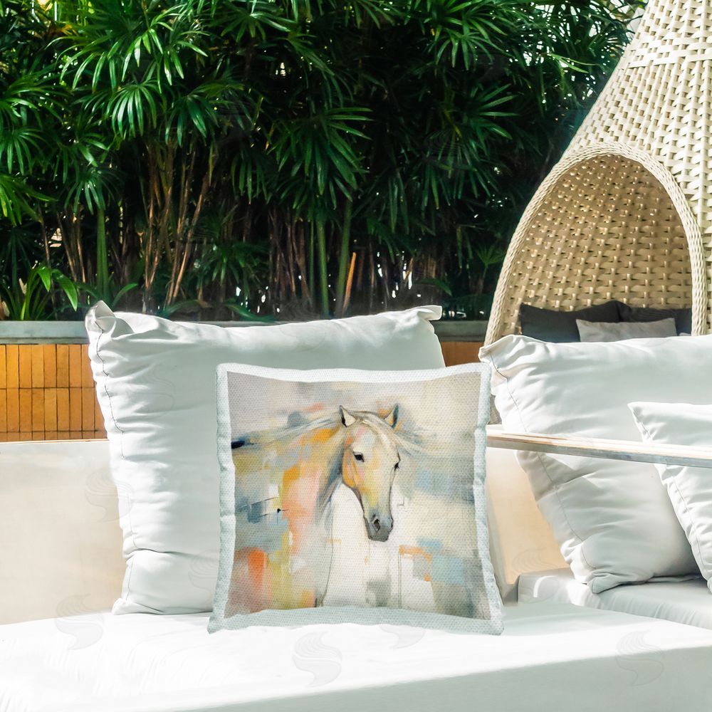 Irena Orlov Modern Horse Abstraction Outdoor Quick-Dry Polyester Printed Throw Pillow in Back Yard