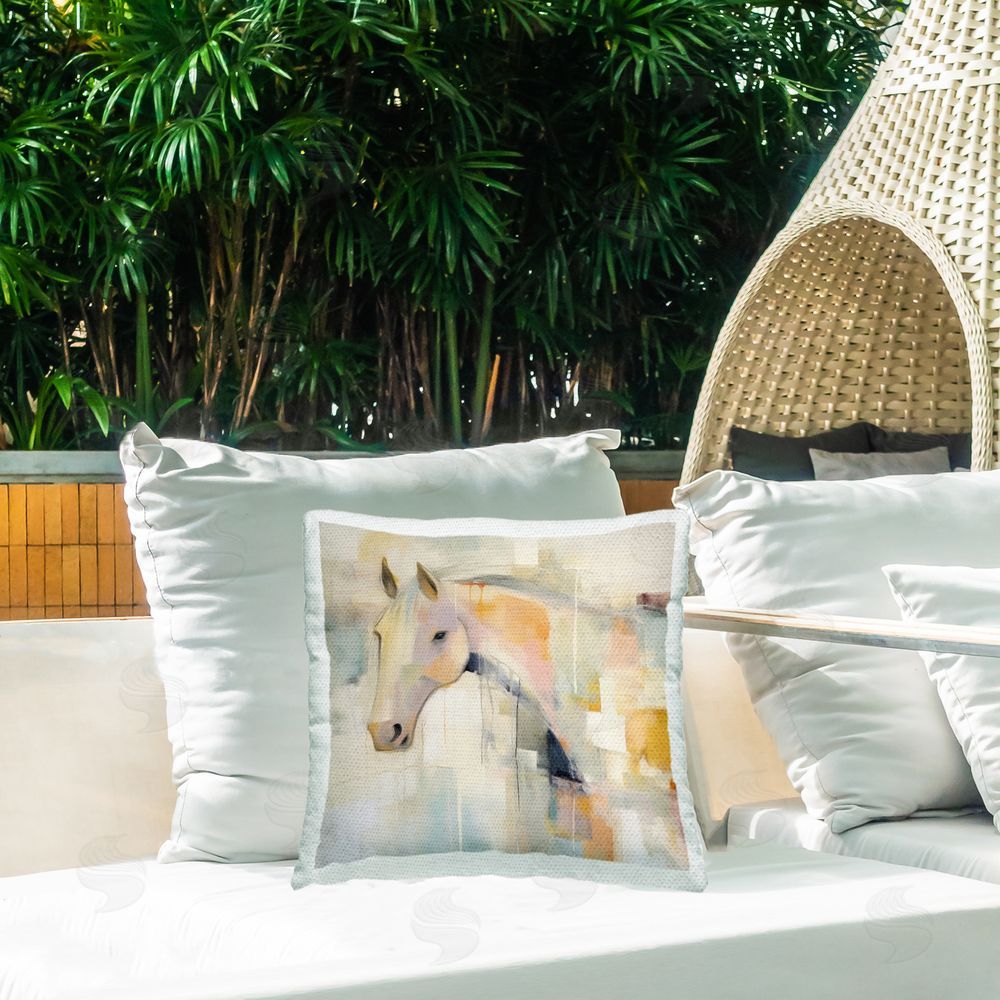 Irena Orlov Abstract Hued Horse Outdoor Quick-Dry Polyester Printed Throw Pillow in Back Yard