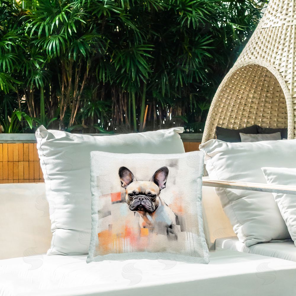 Irena Orlov Abstract French Bulldog Outdoor Quick-Dry Polyester Printed Throw Pillow in Back Yard