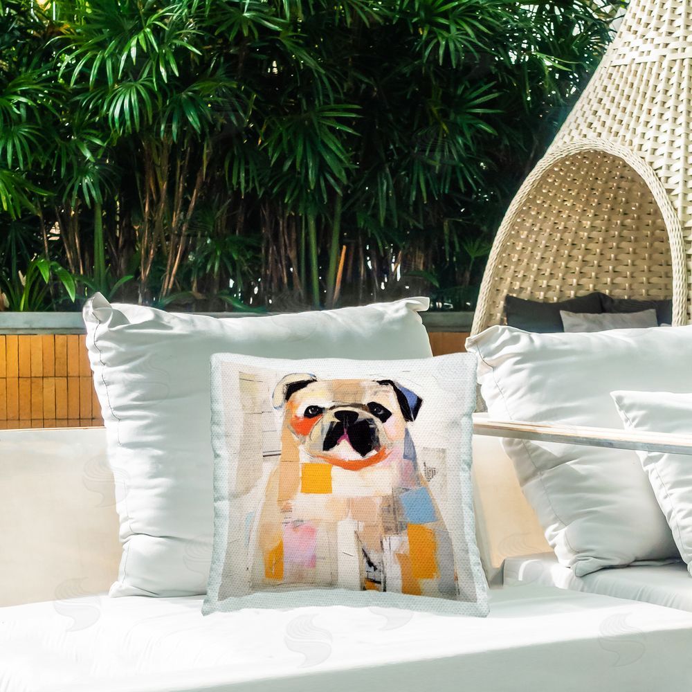 Irena Orlov Abstract Pug Dog Outdoor Quick-Dry Polyester Printed Throw Pillow in Back Yard