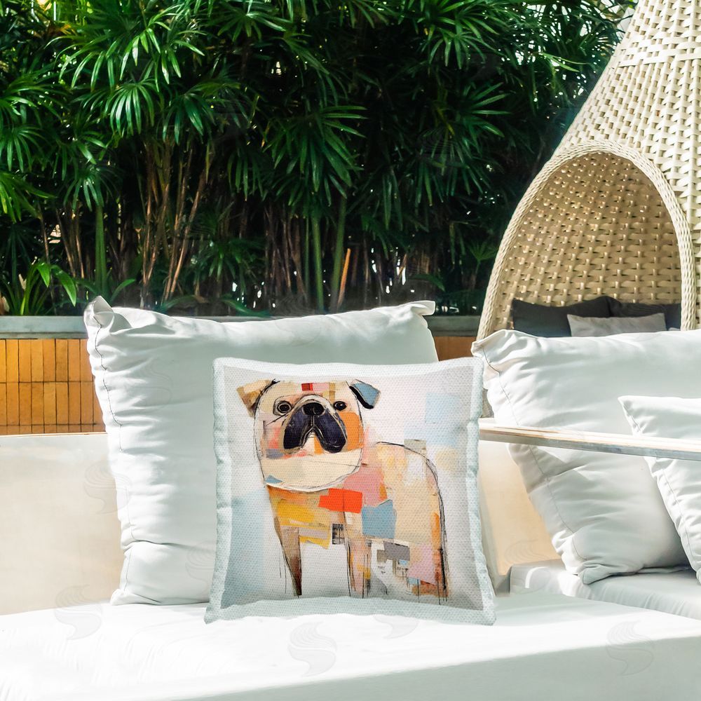 Irena Orlov Abstract Patterned Pug Outdoor Quick-Dry Polyester Printed Throw Pillow in Back Yard