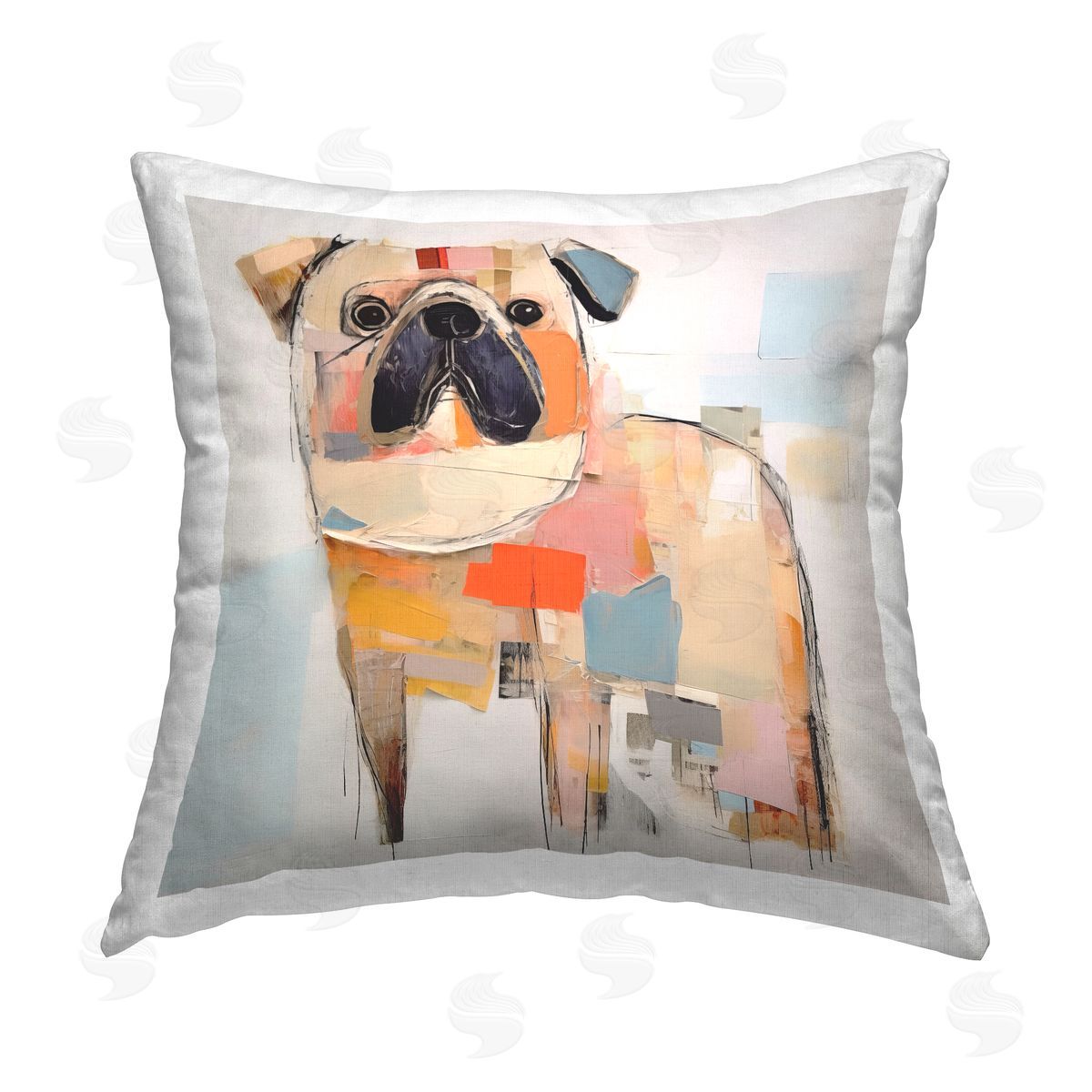 Irena Orlov Abstract Patterned Pug Printed Plush Polyester Throw Pillow