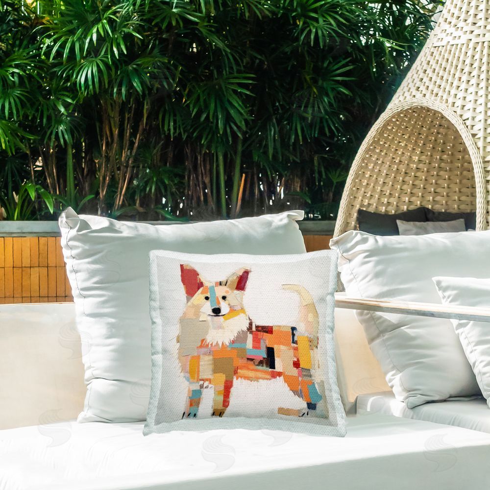 Irena Orlov Modern Patterned Dog Outdoor Quick-Dry Polyester Printed Throw Pillow in Back Yard