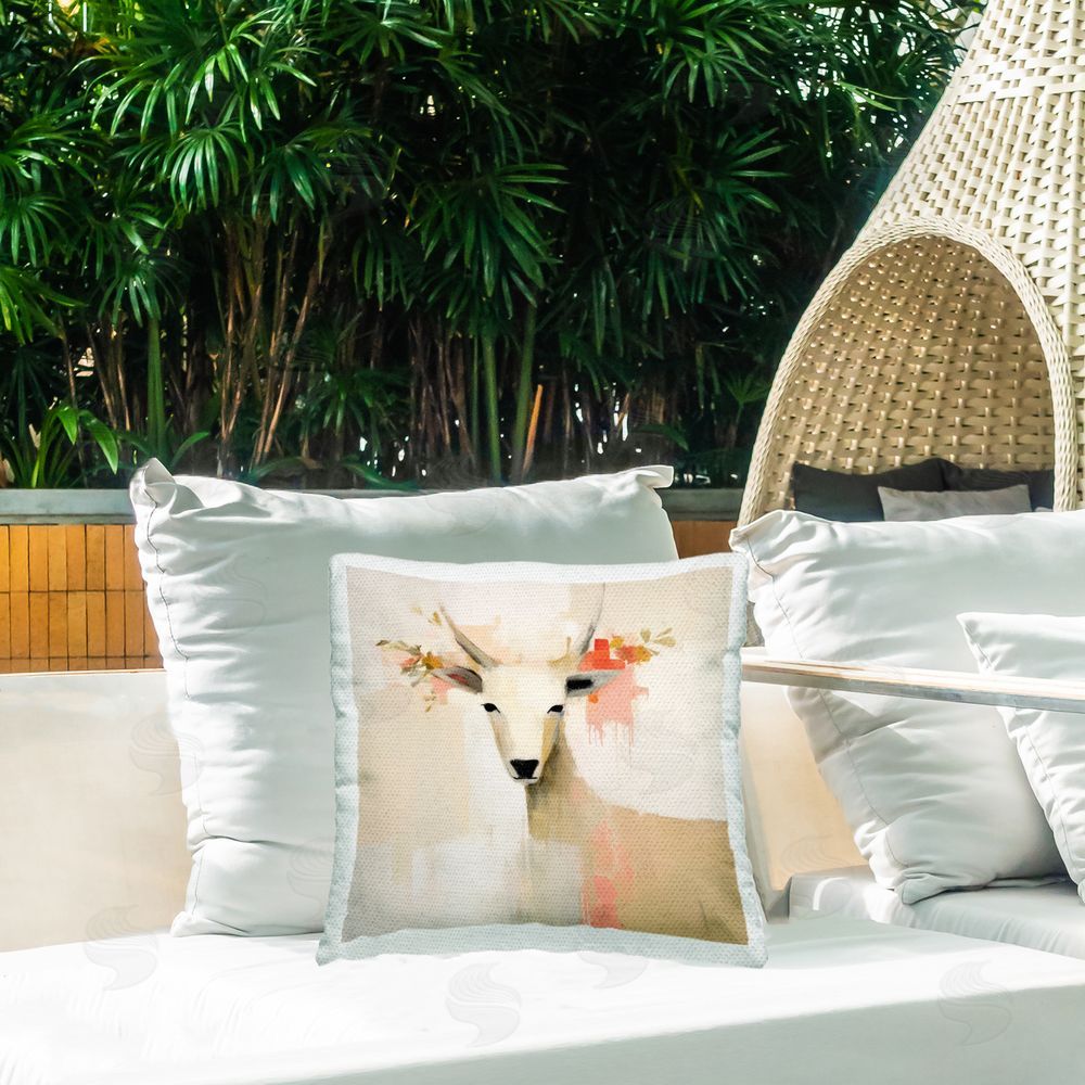Irena Orlov Abstract Goat & Flowers Outdoor Quick-Dry Polyester Printed Throw Pillow in Back Yard