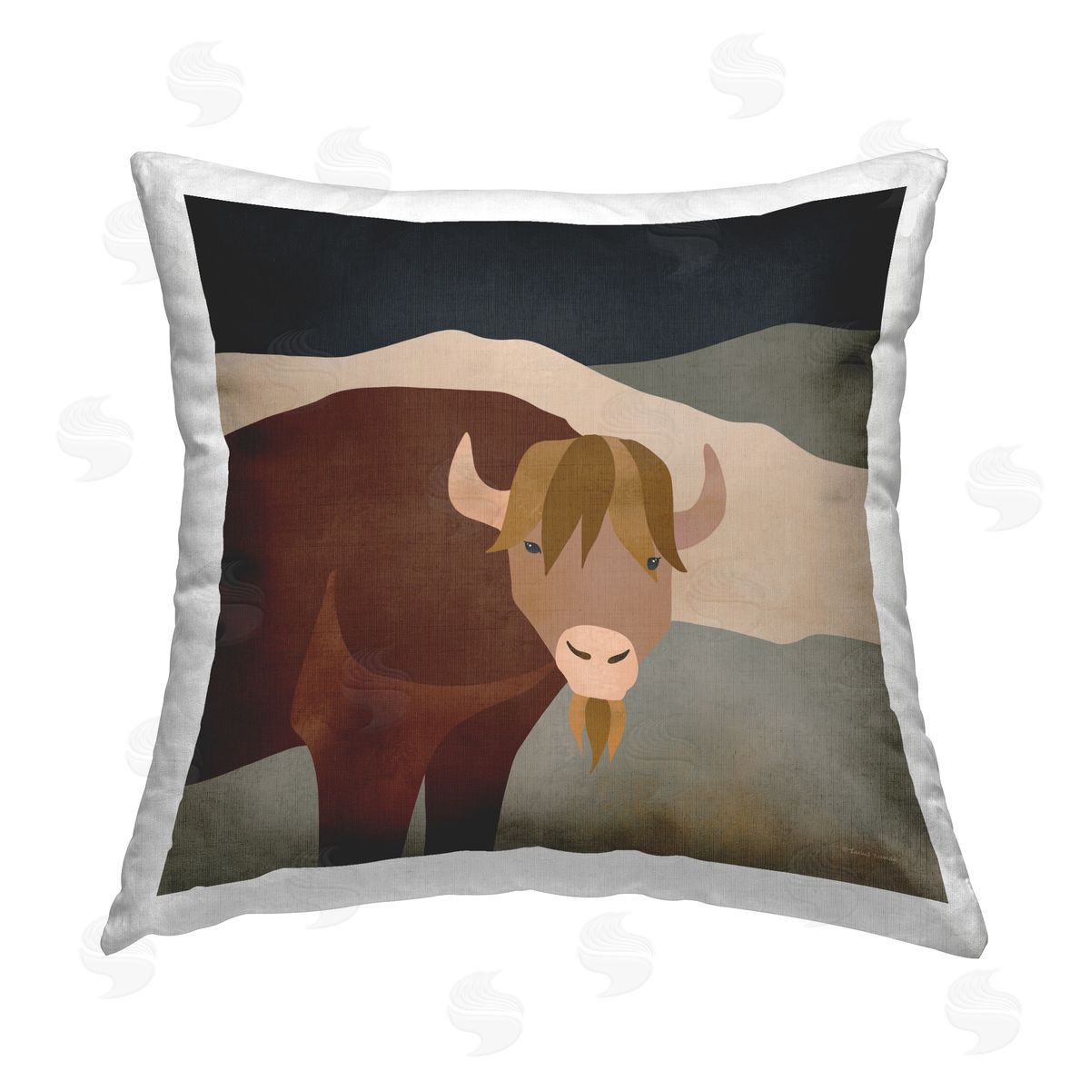 Rachel Nieman Modern Highland Cow Printed Plush Polyester Throw Pillow