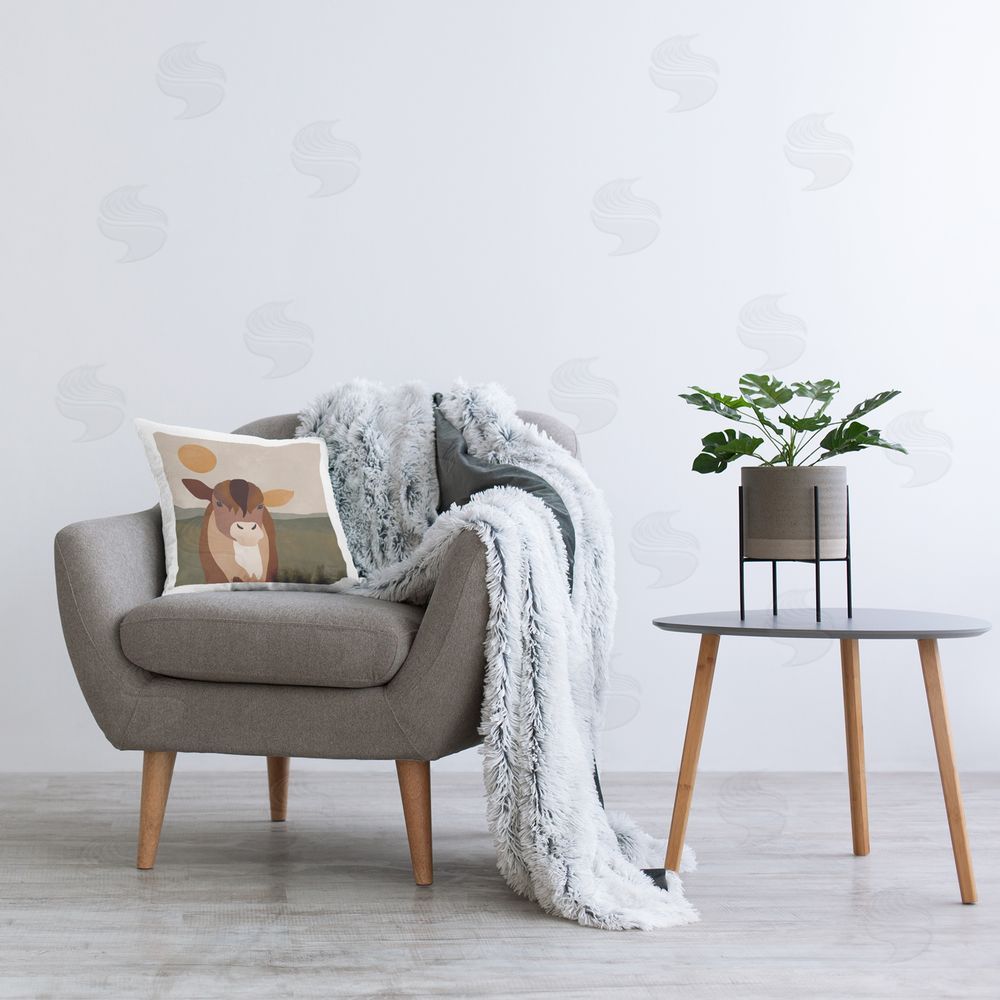 Rachel Nieman Farmhouse Cow Abstract Printed Plush Polyester Throw Pillow On Chair