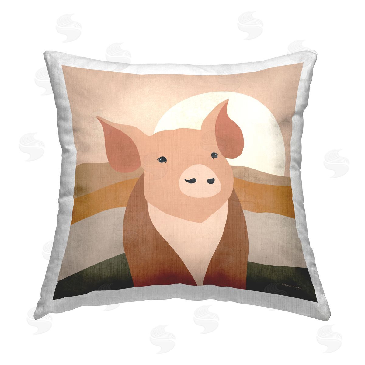 Rachel Nieman Farmhouse Pig Landscape Printed Plush Polyester Throw Pillow
