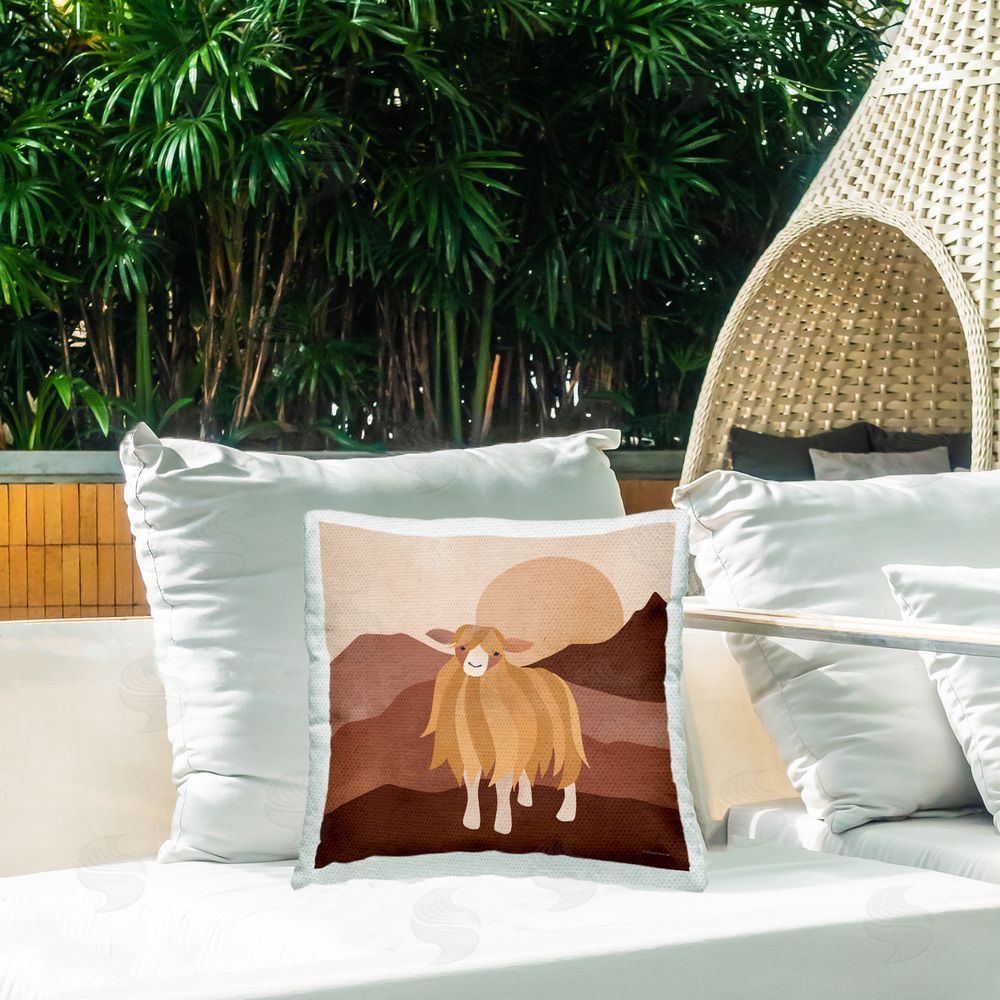 Rachel Nieman Desert Sheep Abstract Outdoor Quick-Dry Polyester Printed Throw Pillow in Back Yard