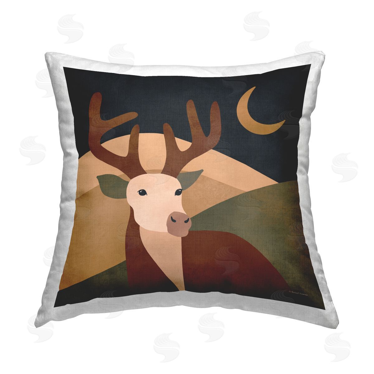 Rachel Nieman Deer & Moon Landscape Printed Plush Polyester Throw Pillow