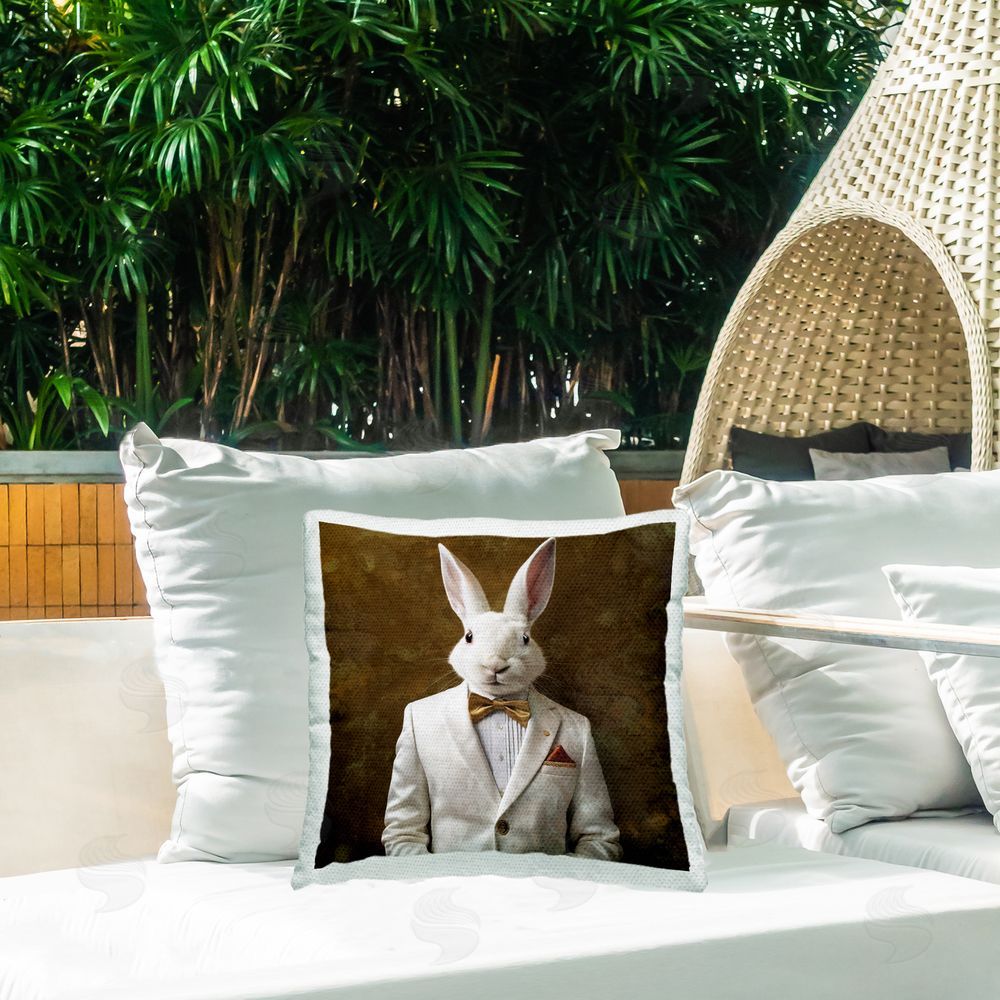 Roozbeh Vintage Fashion Hare Outdoor Quick-Dry Polyester Printed Throw Pillow in Back Yard