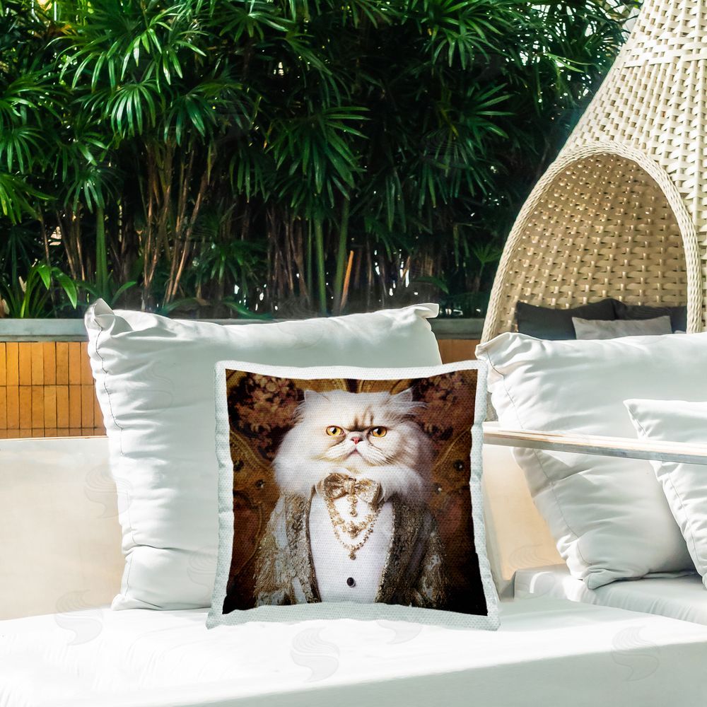 Roozbeh Vintage Fashion Cat Outdoor Quick-Dry Polyester Printed Throw Pillow in Back Yard