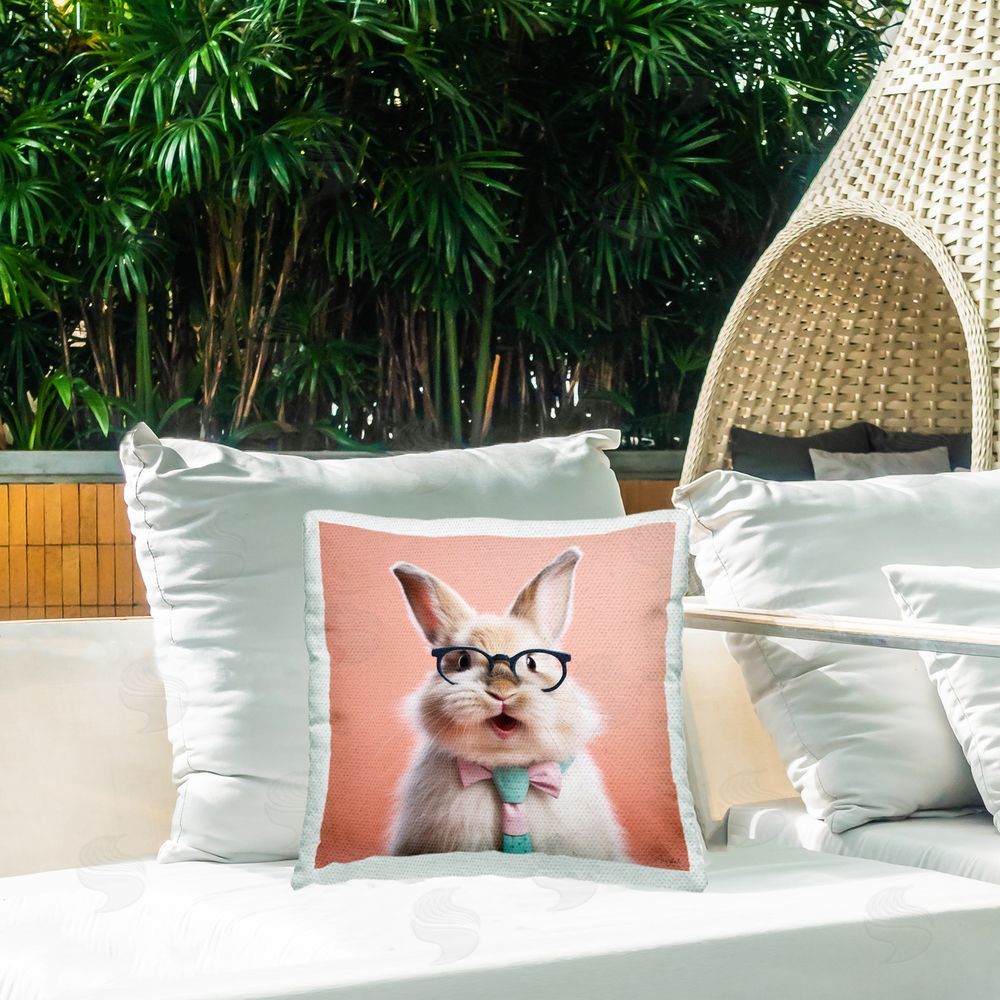 Roozbeh Rabbit Wearing Tie Outdoor Quick-Dry Polyester Printed Throw Pillow in Back Yard