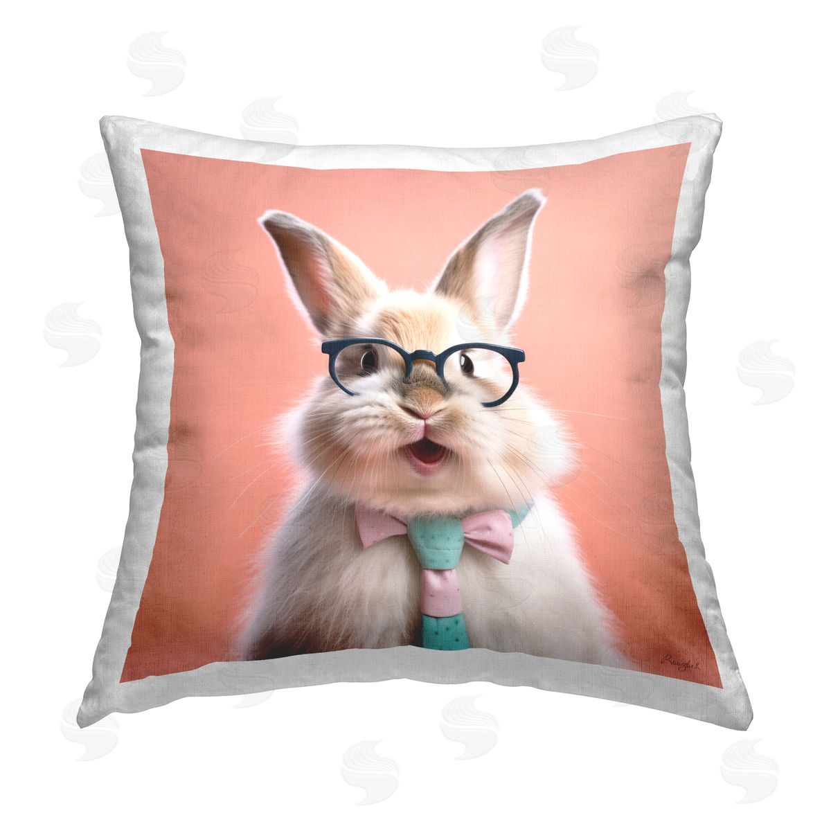 Roozbeh Rabbit Wearing Tie Printed Plush Polyester Throw Pillow