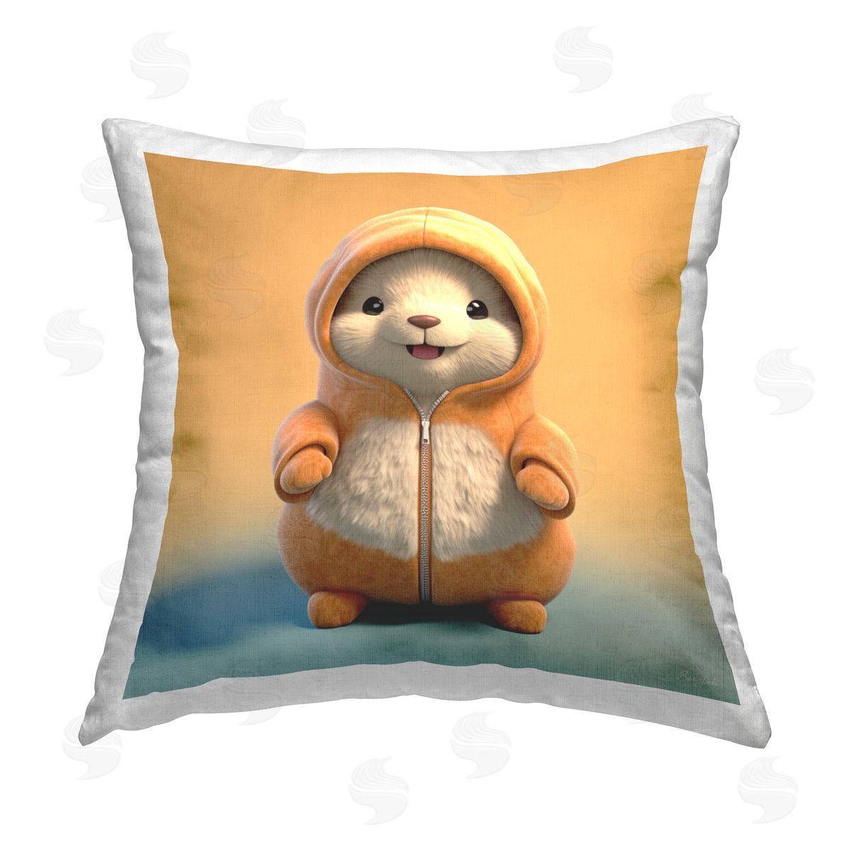Roozbeh Chipmunk Wearing Orange Printed Plush Polyester Throw Pillow