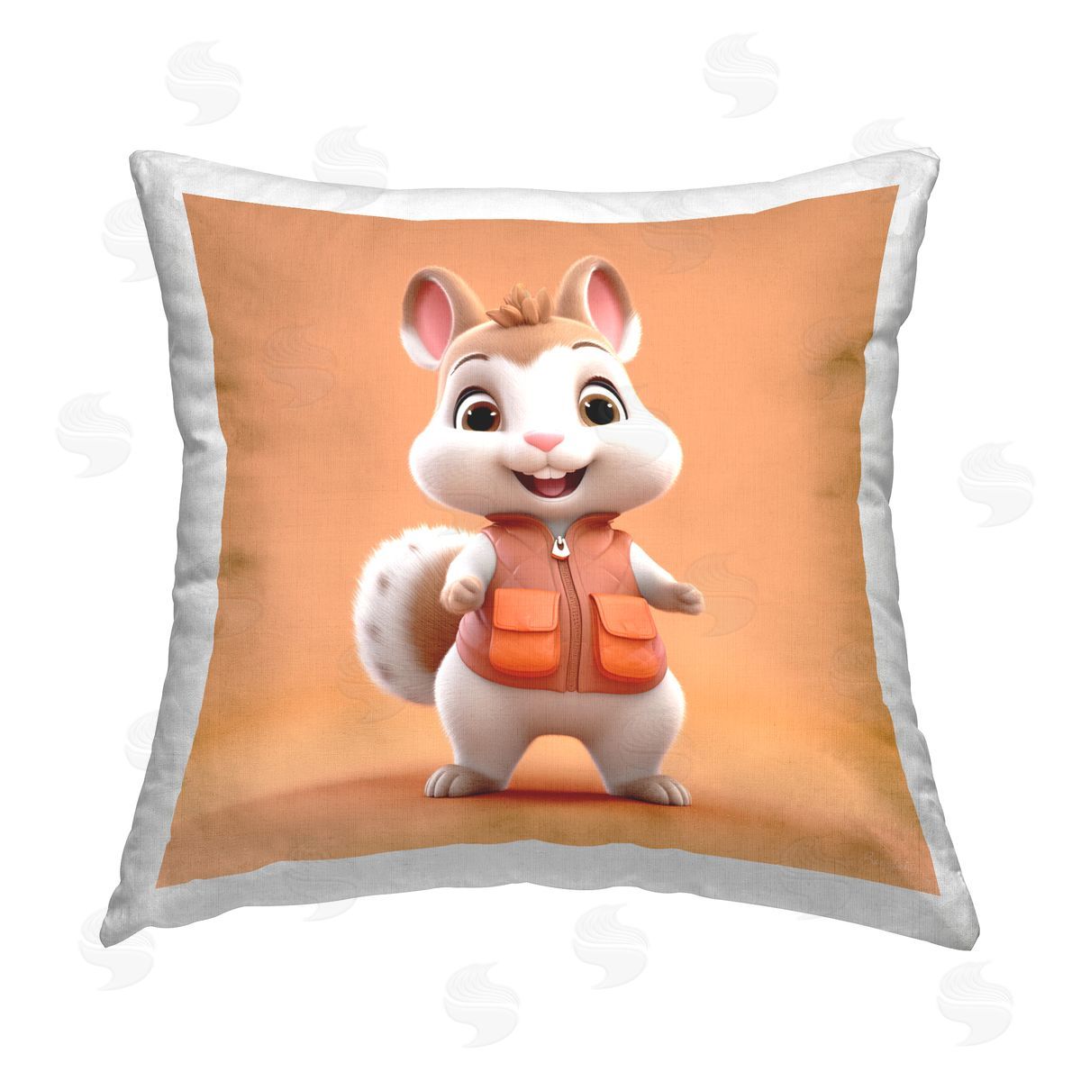 Roozbeh Chipmunk on Orange Printed Plush Polyester Throw Pillow