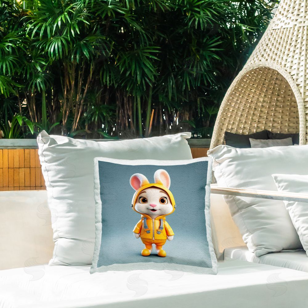 Roozbeh Bunny in Yellow Suit Outdoor Quick-Dry Polyester Printed Throw Pillow in Back Yard