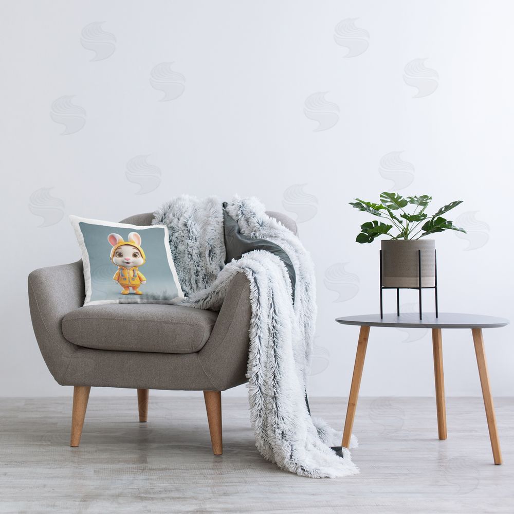 Roozbeh Bunny in Yellow Suit Printed Plush Polyester Throw Pillow On Chair