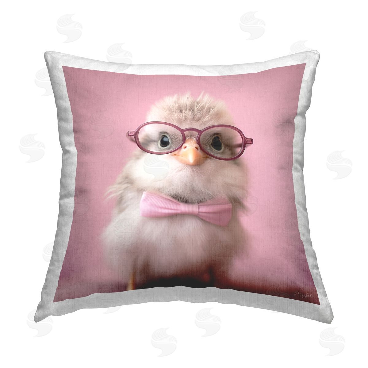 Roozbeh Chick with Glasses Printed Plush Polyester Throw Pillow