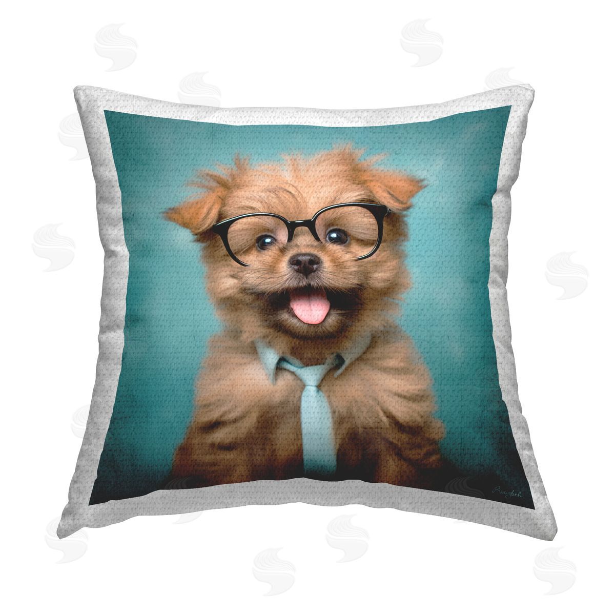 Roozbeh Puppy with Tie & Glasses Outdoor Quick-Dry Polyester Printed Throw Pillow