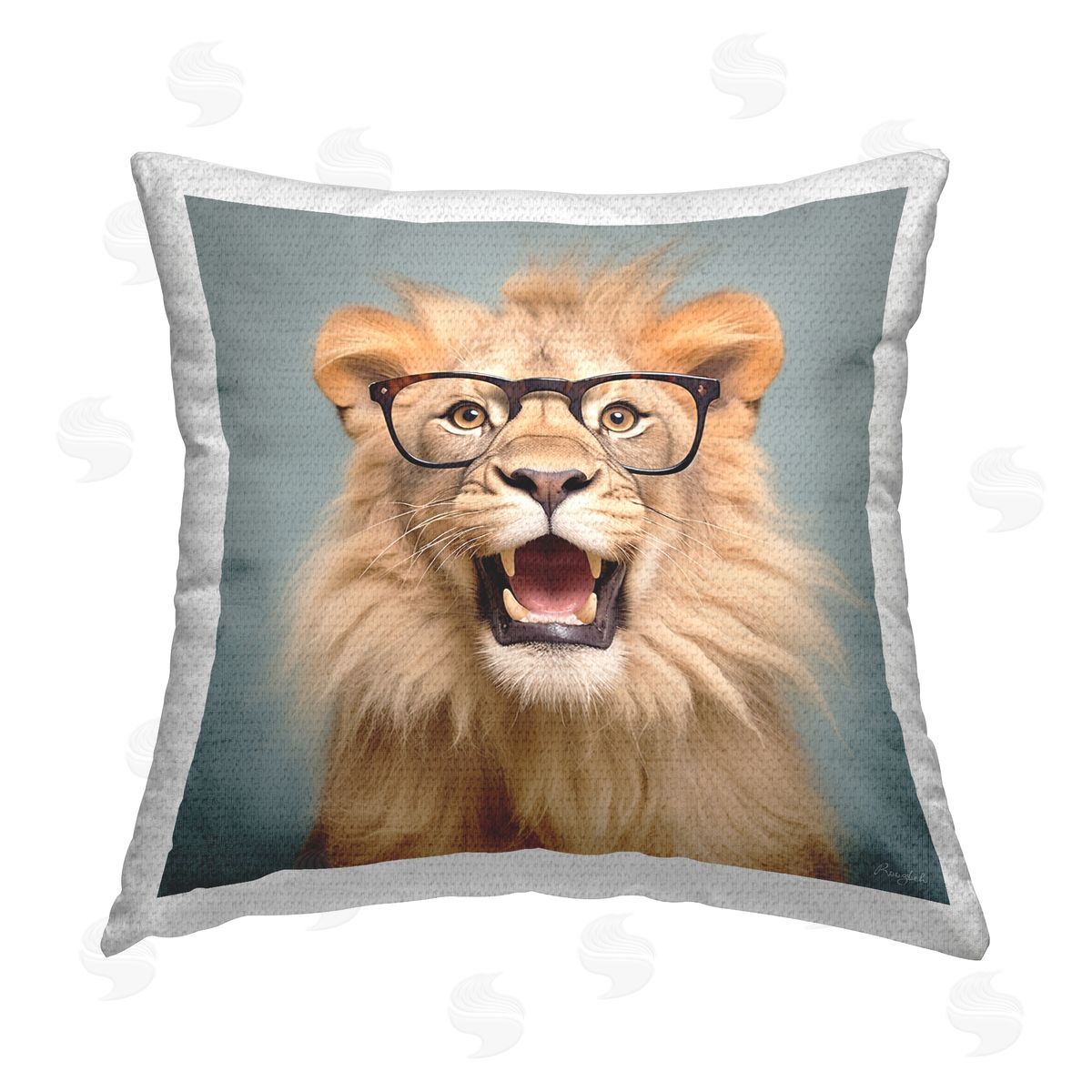 Roozbeh Lion with Black Glasses Outdoor Quick-Dry Polyester Printed Throw Pillow