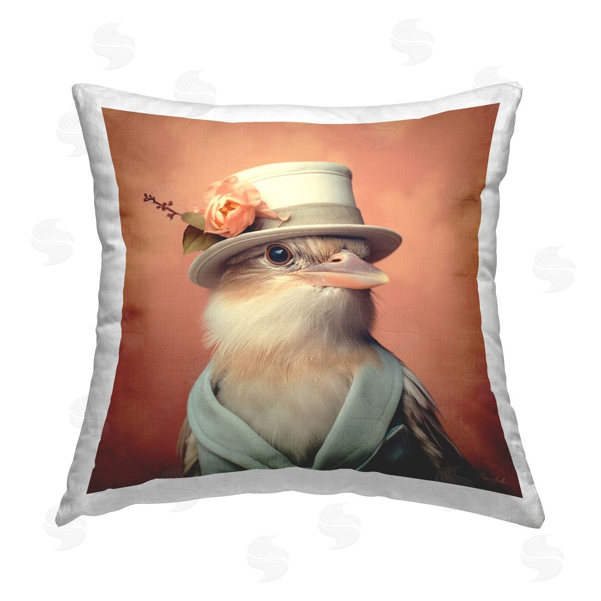 Roozbeh Vintage Hat Bird Printed Plush Polyester Throw Pillow