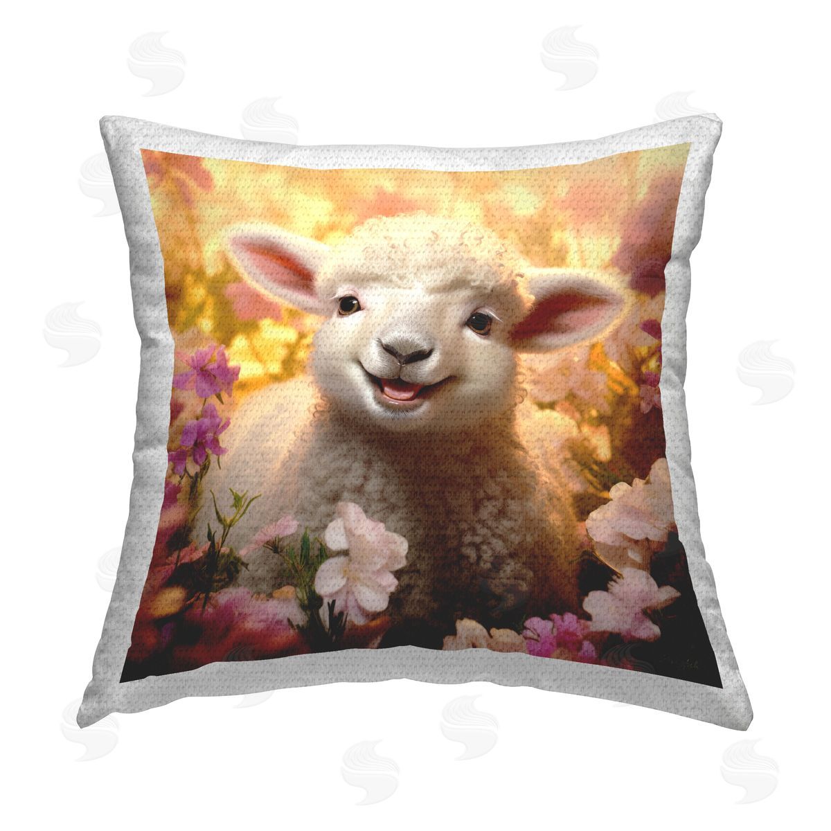 Roozbeh Lamb & Flower Meadow Outdoor Quick-Dry Polyester Printed Throw Pillow