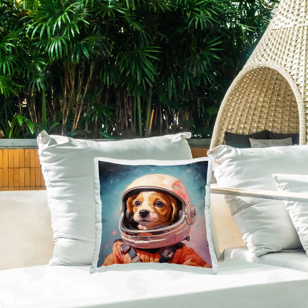 Roozbeh Outer Space Puppy Outdoor Quick-Dry Polyester Printed Throw Pillow in Back Yard