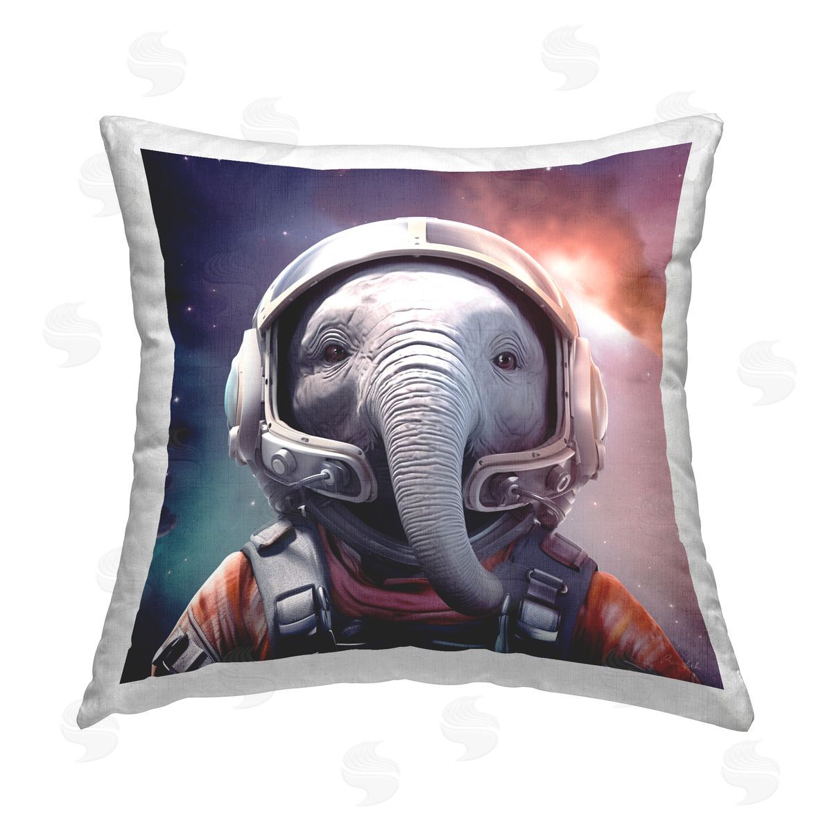 Roozbeh Elephant Space Astronaut Printed Plush Polyester Throw Pillow